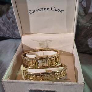 Gruen Gold Tone Greek Key Bangle Watch